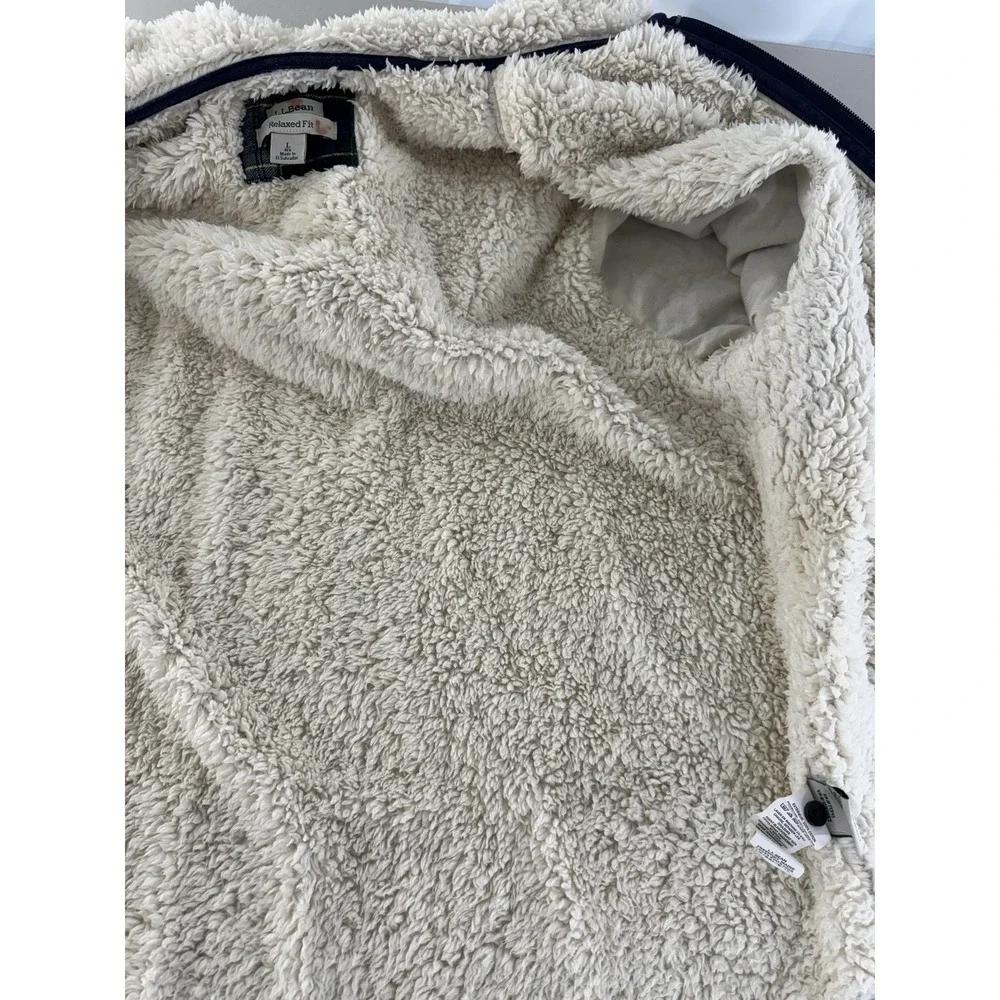 L.L. Bean Scotch Plaid Flannel Hoodie Womens Large Sherpa Fleece Lined Zip Shirt - Picture 8 of 11